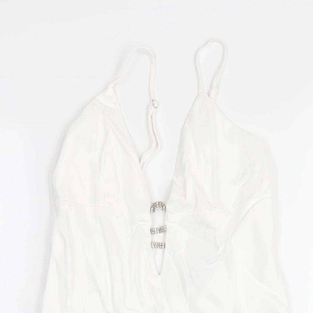 Zara Womens White Polyester Slip Dress Size XS V-Neck Zip