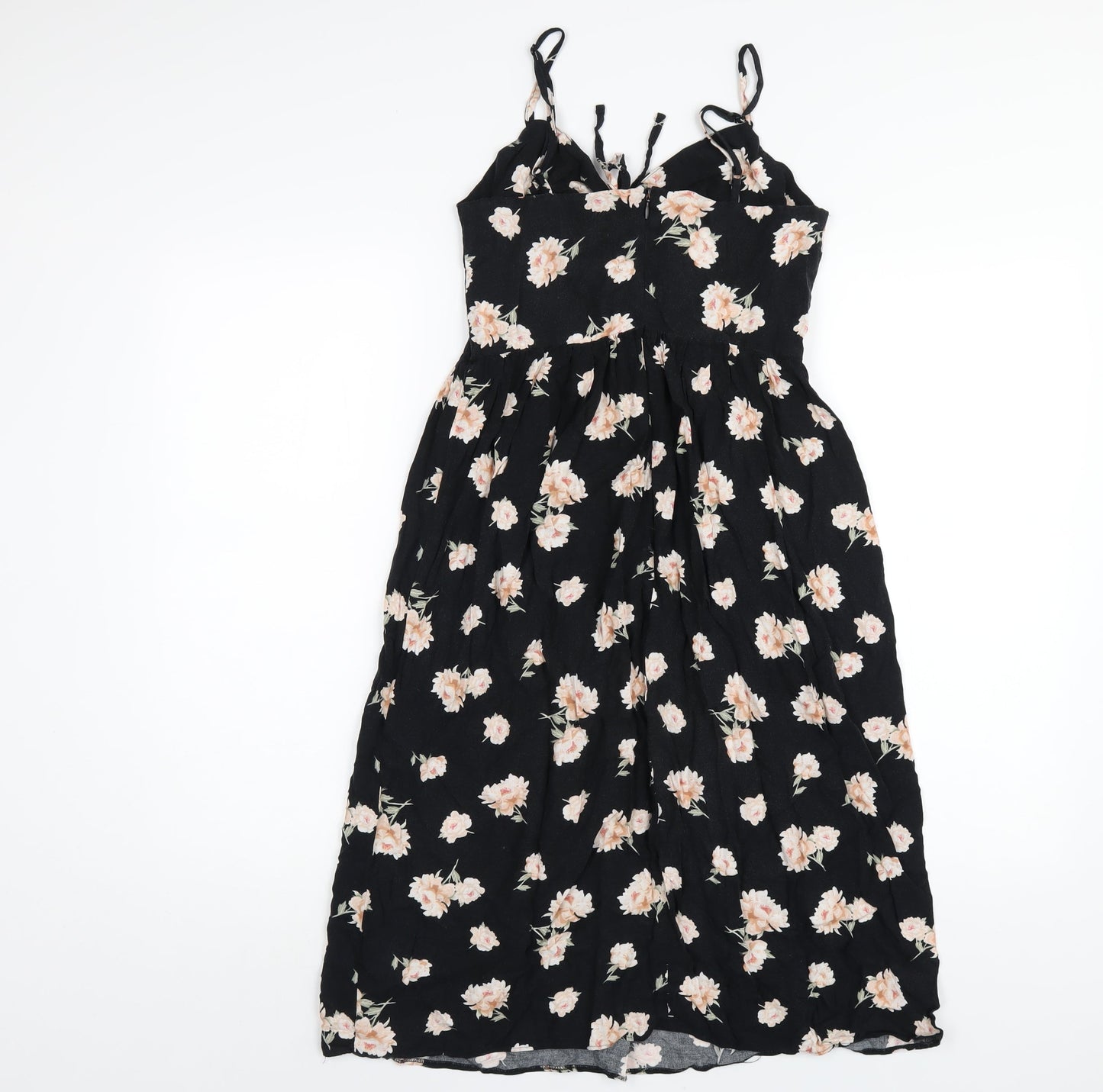 New Look Womens Black Floral Viscose A-Line Size 8 V-Neck Zip
