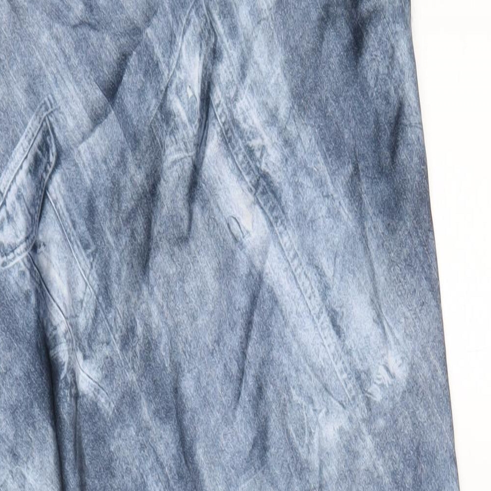 Zara Womens Blue Geometric Polyester A-Line Size M V-Neck Pullover