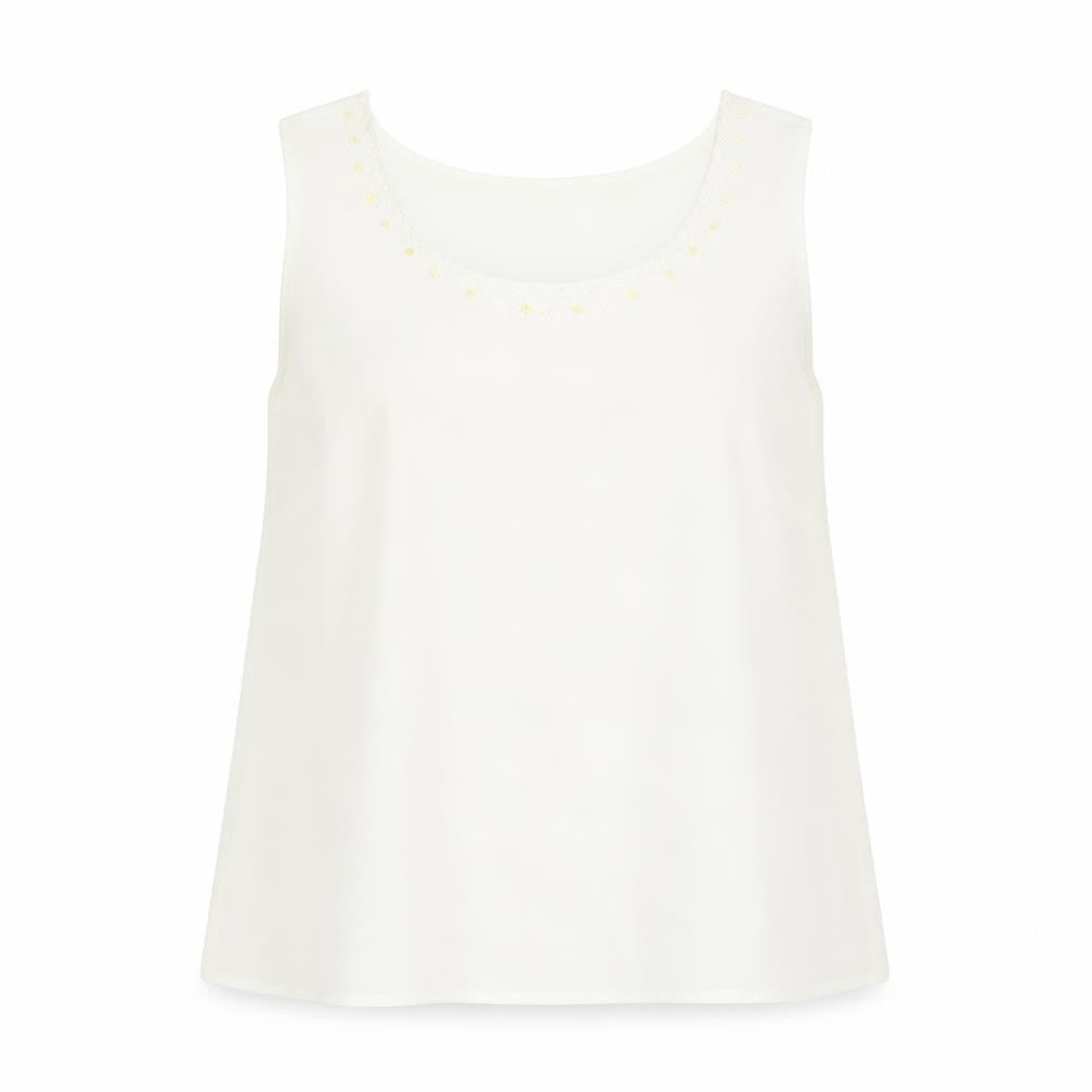 Front view of Kaleidoscope women’s ivory polyester basic tank, size UK 12, scoop neck