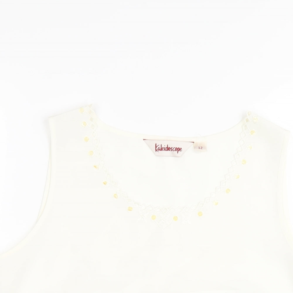 Kaleidoscope Womens Ivory Polyester Basic Tank Size 12 Scoop Neck