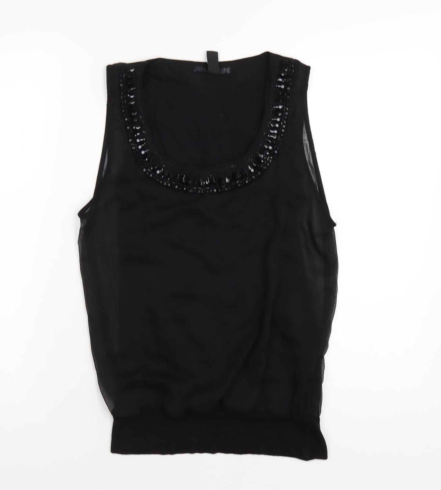H&M Womens Black Polyester Basic Tank Size 8 Scoop Neck - Beaded Neckline