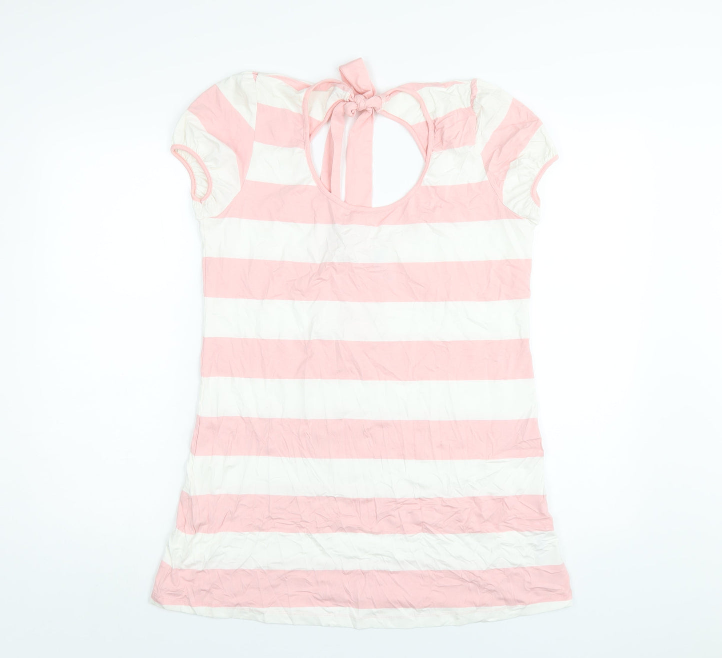 SAVIDA Womens Pink Striped Viscose Basic T-Shirt Size 16 Scoop Neck