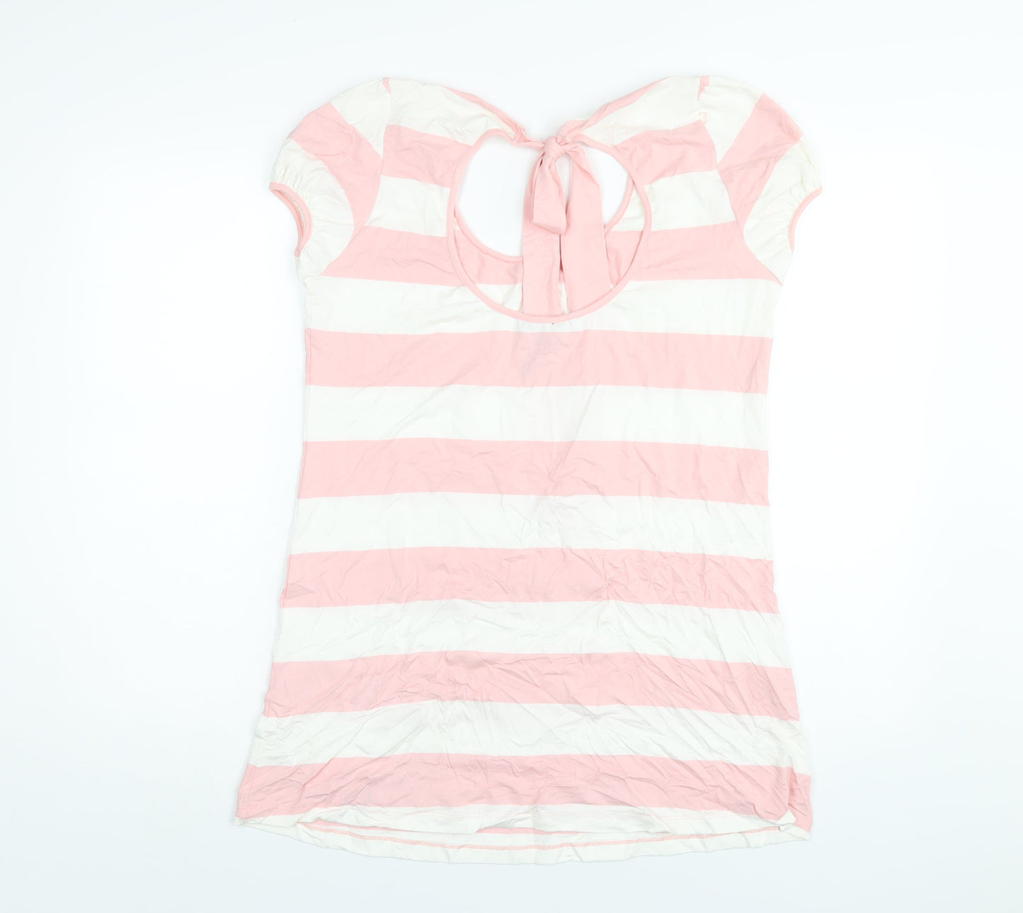 SAVIDA Womens Pink Striped Viscose Basic T-Shirt Size 16 Scoop Neck