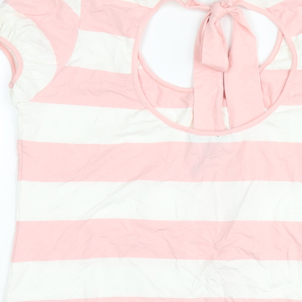 SAVIDA Womens Pink Striped Viscose Basic T-Shirt Size 16 Scoop Neck