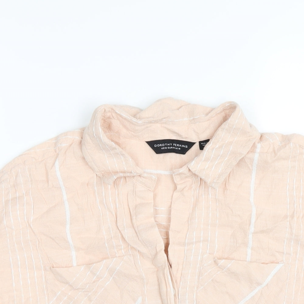 Dorothy Perkins Womens Pink Striped Cotton Basic Button-Up Size 16 Collared