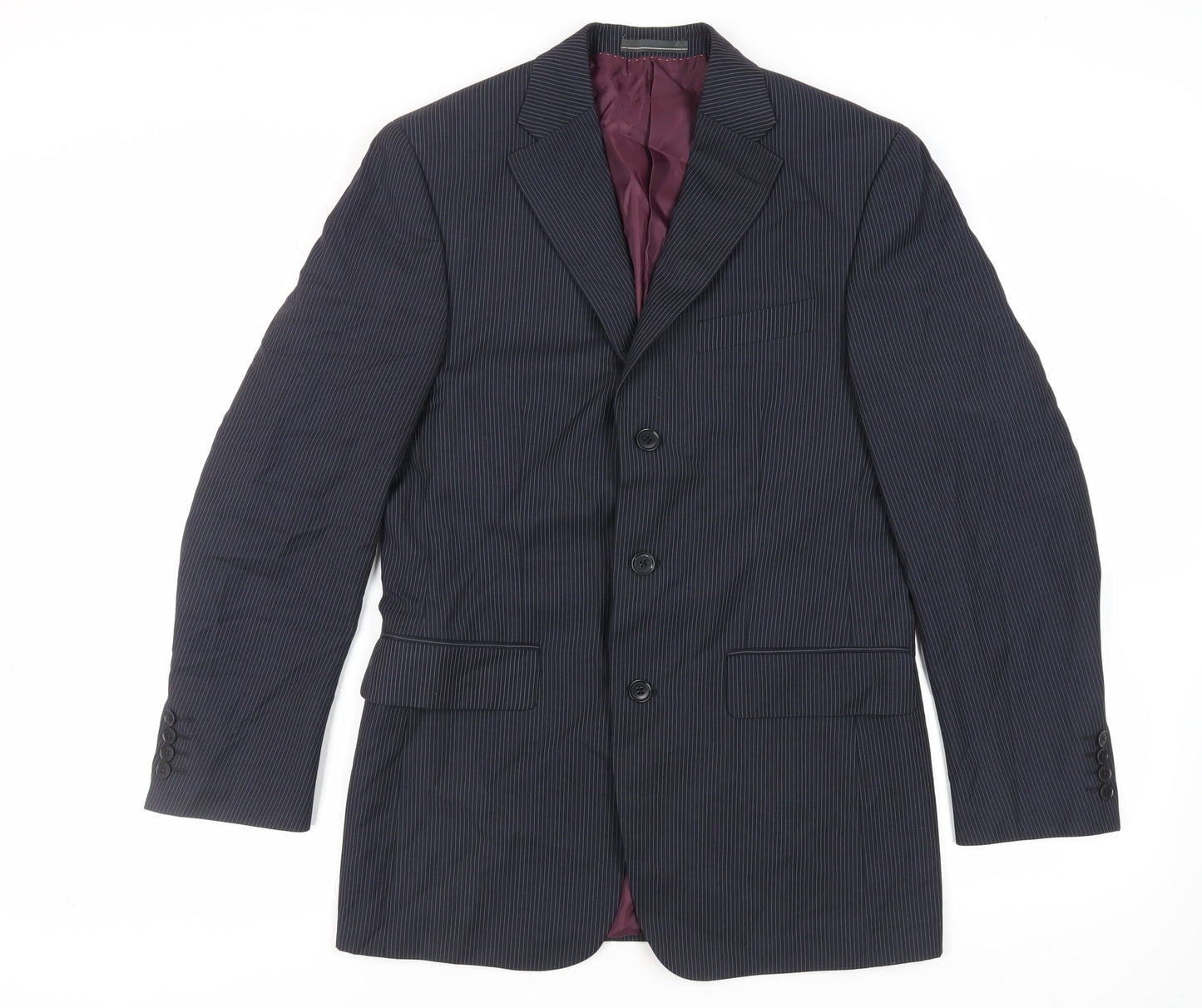 Greenwoods Mens Blue Striped Polyester Jacket Suit Jacket Size 36 Regular