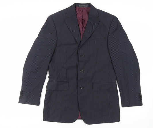 Greenwoods Mens Blue Striped Polyester Jacket Suit Jacket Size 36 Regular