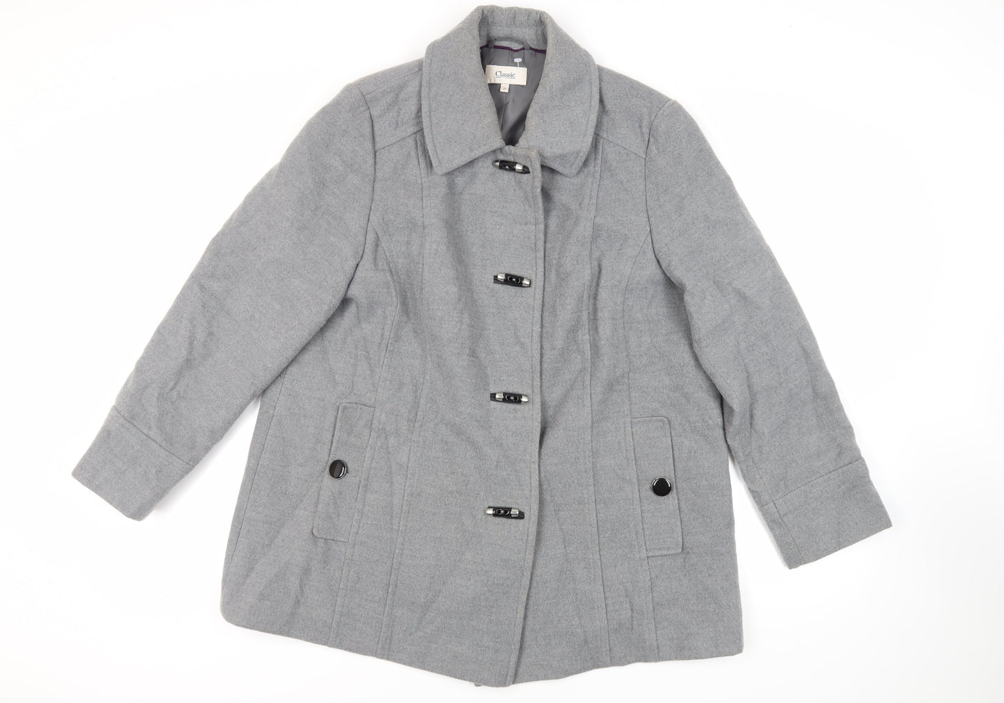 Marks and Spencer Womens Grey Overcoat Coat Size 20 Toggle