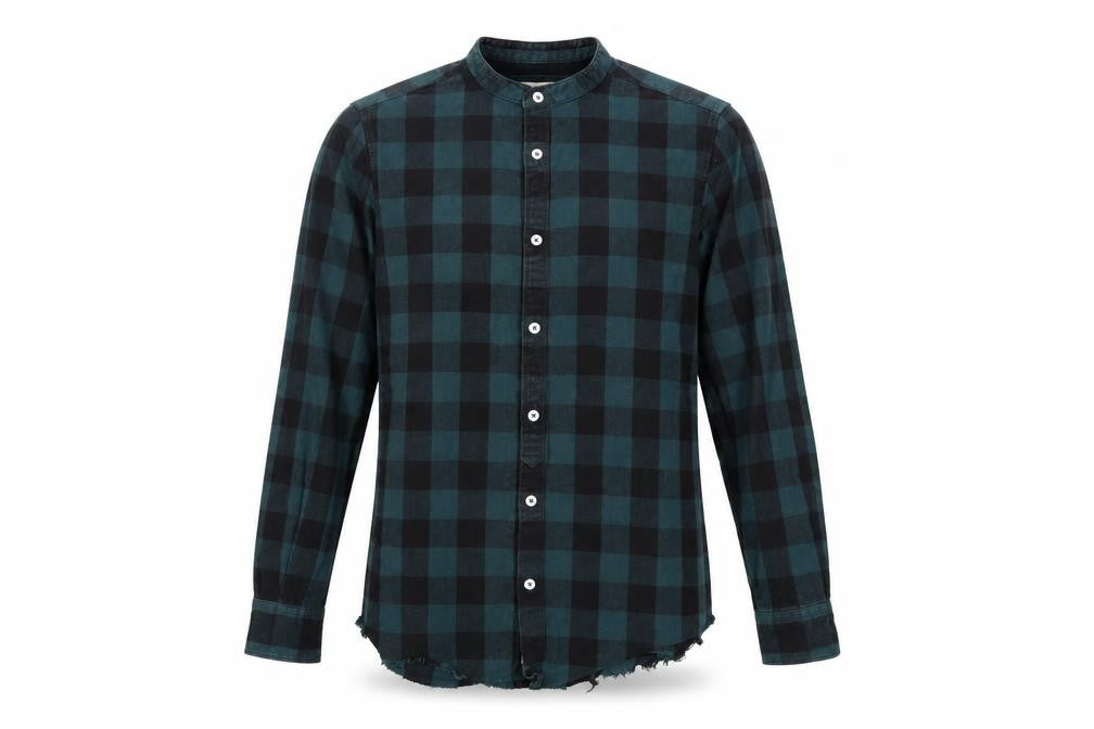 River Island Mens Green Plaid Cotton Button-Up Size S Round Neck Button - Raw Hem