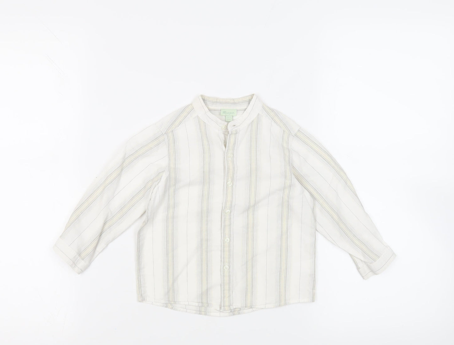 Monsoon Boys White Striped Cotton Basic Button-Up Size 2-3 Years Round Neck Button