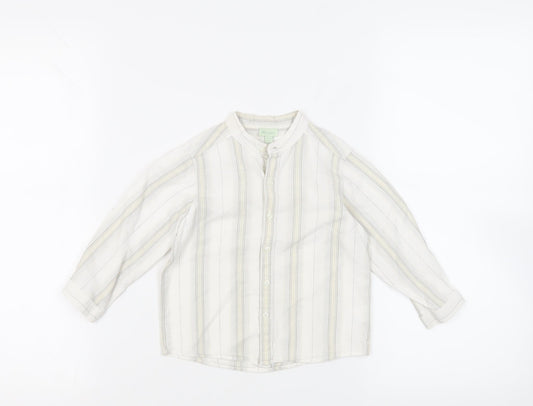 Monsoon Boys White Striped Cotton Basic Button-Up Size 2-3 Years Round Neck Button