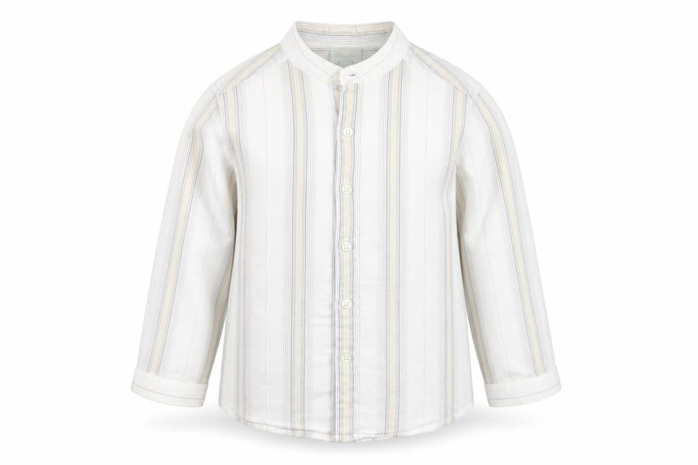 Monsoon Boys White Striped Cotton Basic Button-Up Size 2-3 Years Round Neck Button