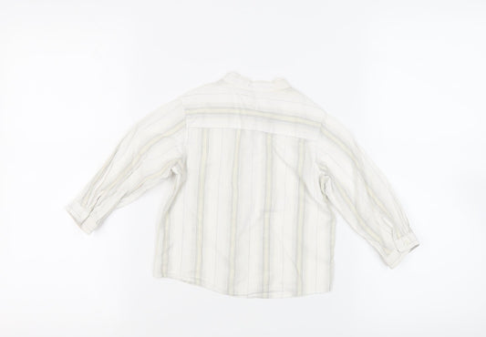 Monsoon Boys White Striped Cotton Basic Button-Up Size 2-3 Years Round Neck Button