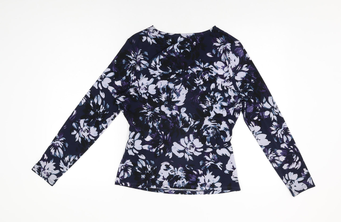 Kaliko Womens Blue Floral Polyester Basic T-Shirt Size 10 V-Neck
