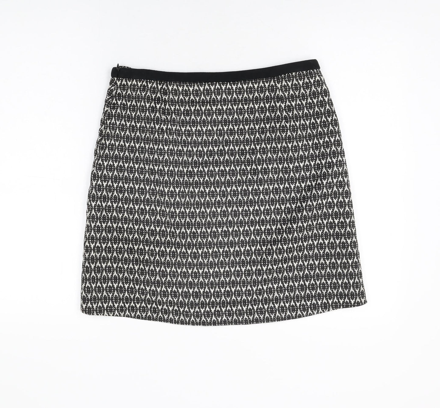 Wallis Womens Black Geometric Cotton A-Line Skirt Size 10 Zip