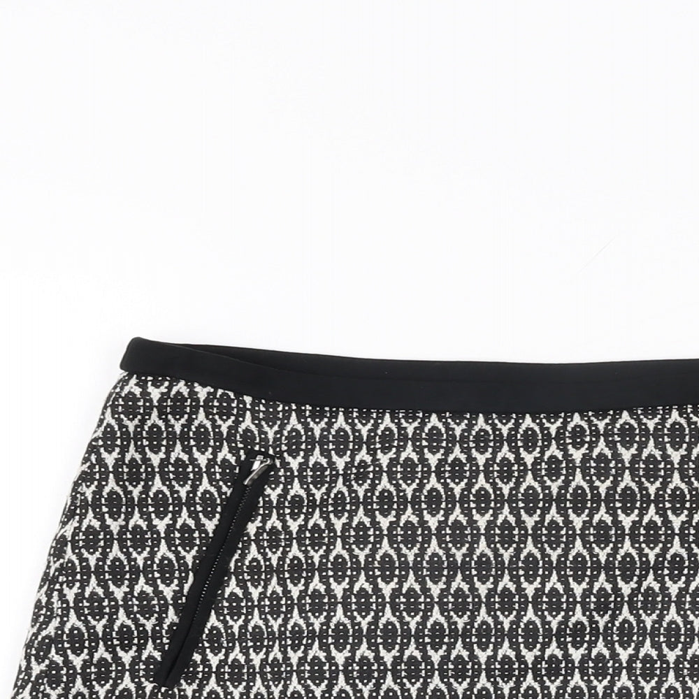 Wallis Womens Black Geometric Cotton A-Line Skirt Size 10 Zip