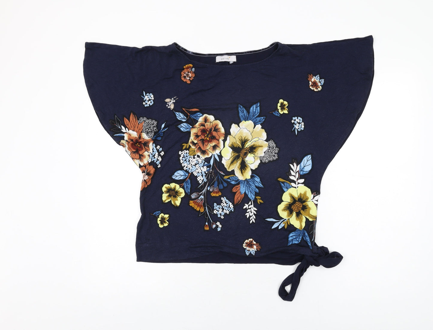Per Una Womens Blue Floral Viscose Basic T-Shirt Size 12 Round Neck