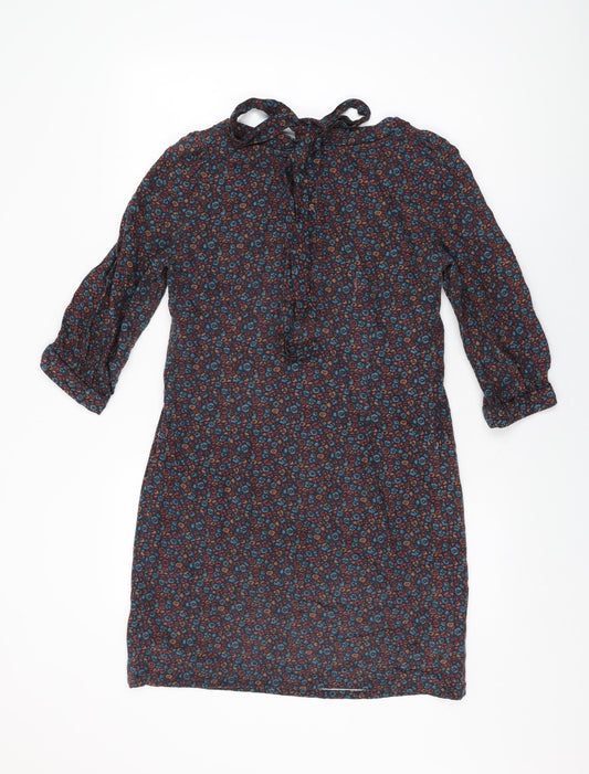 2two Womens Black Geometric Cotton Shift Size 10 Square Neck Pullover