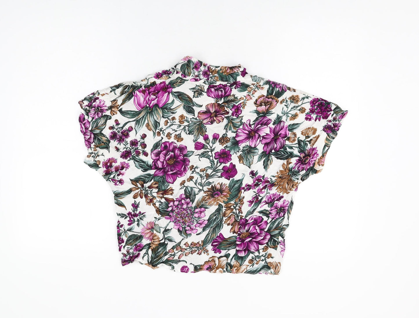 Debenhams Womens White Floral Viscose Basic Button-Up Size 16 V-Neck