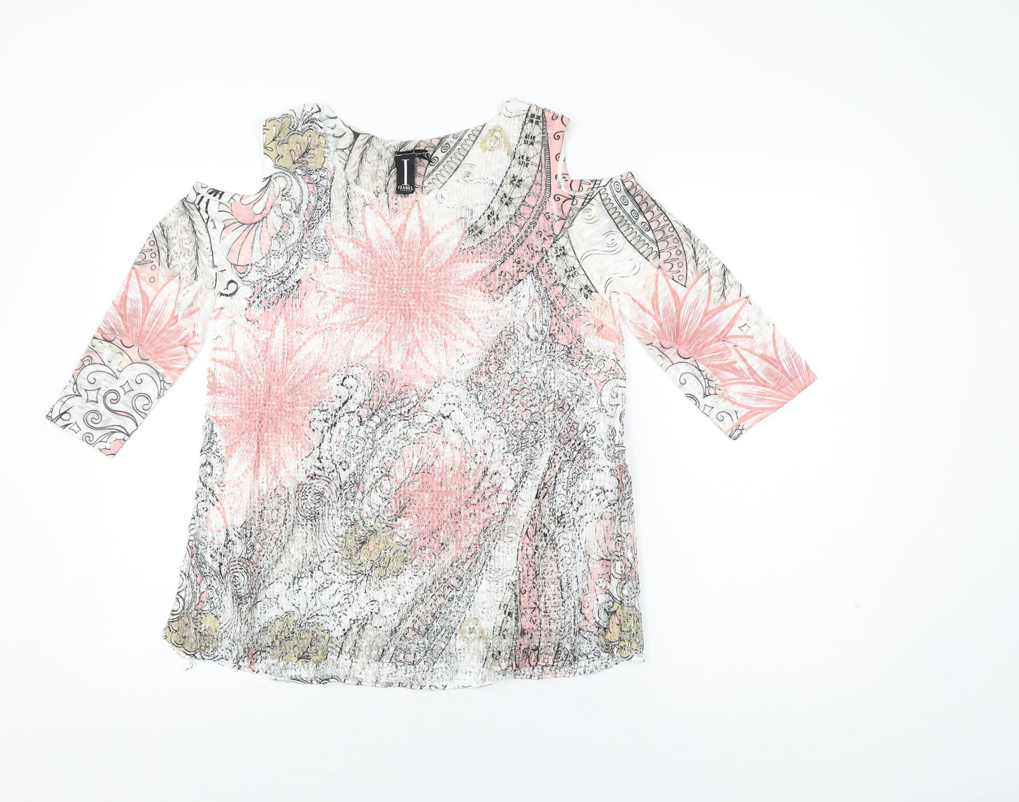 Izabel London Womens White Floral Polyester Basic T-Shirt Size 8 Round Neck