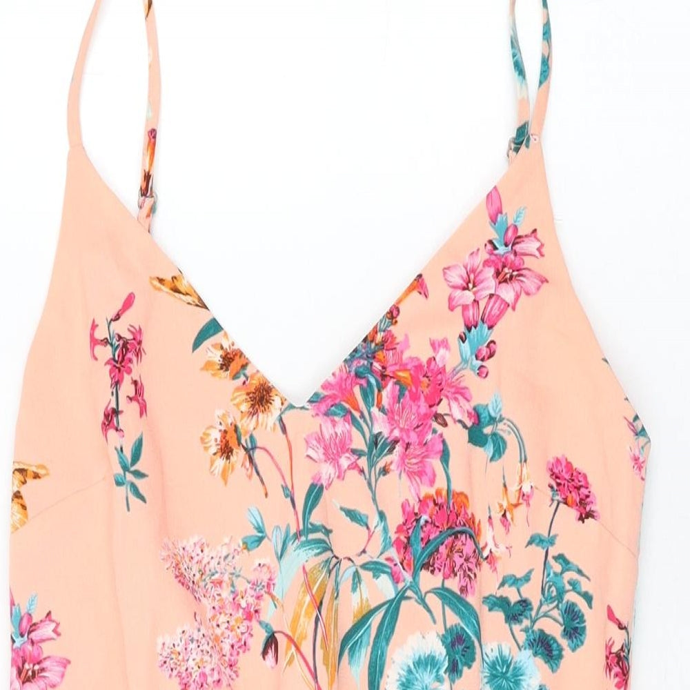 Tommy Jeans Womens Pink Floral Polyester Shift Size S V-Neck Drawstring