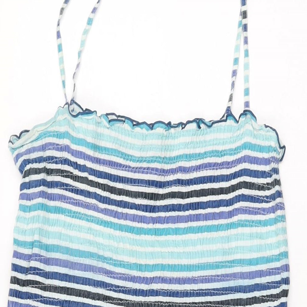 H&M Womens Blue Striped Cotton Shift Size 10 Square Neck Pullover