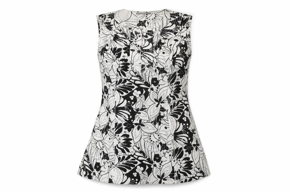 Marks and Spencer Womens White Floral Linen Basic T-Shirt Size 10 Round Neck