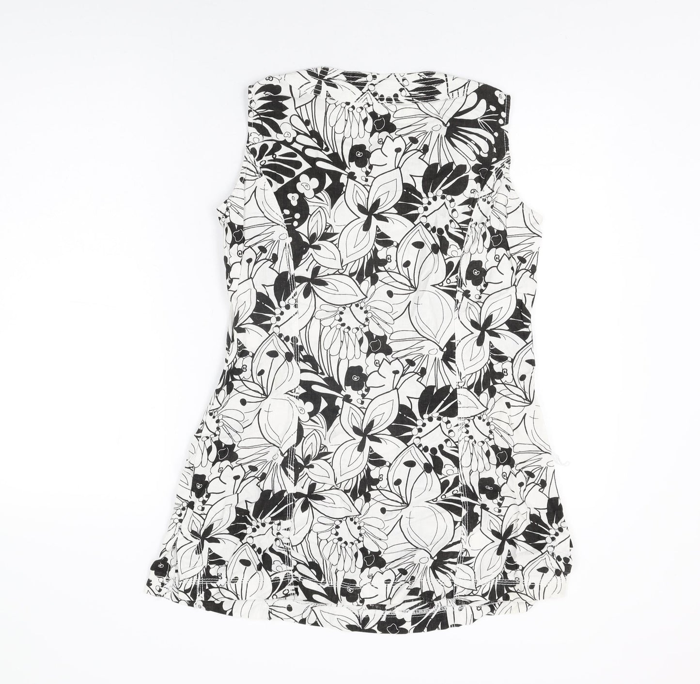 Marks and Spencer Womens White Floral Linen Basic T-Shirt Size 10 Round Neck