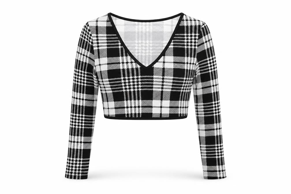 CBR Womens Black Geometric Polyester Cropped T-Shirt Size S V-Neck