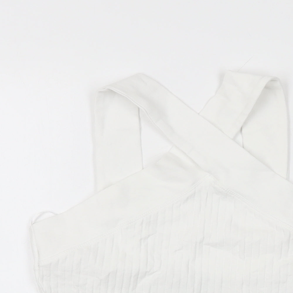 Zara Womens White Cotton Cropped T-Shirt Size M V-Neck