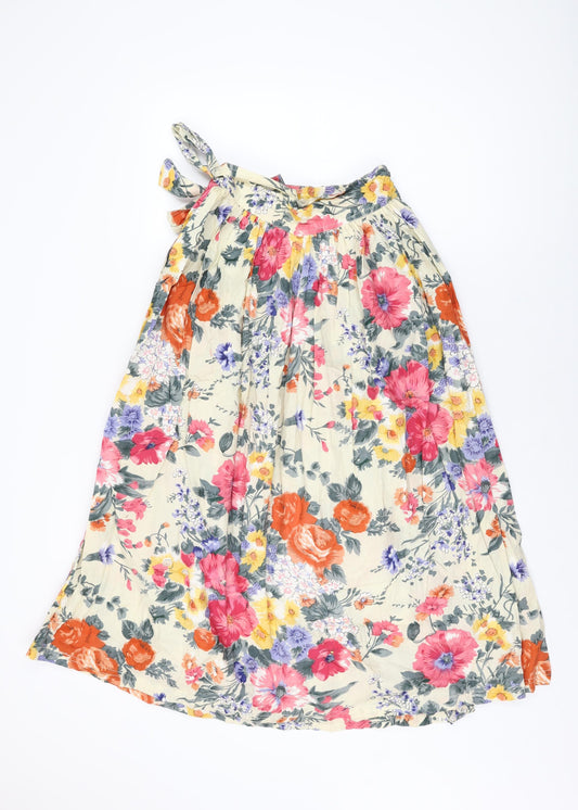 Jeffrey Rogers Womens Beige Floral Cotton Wrap Skirt Size S Tie
