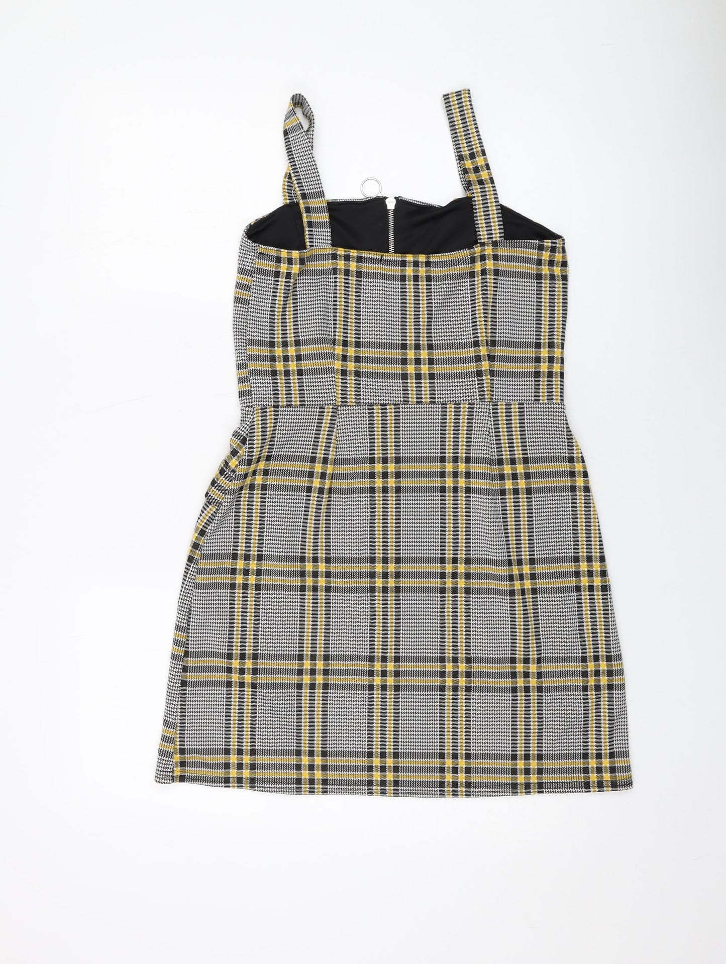 Quiz Womens Grey Plaid Polyester Mini Size 12 Square Neck Zip