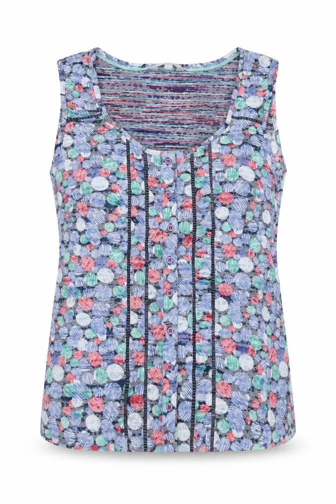 Per Una Womens Blue Geometric Cotton Basic Tank Size 12 Round Neck