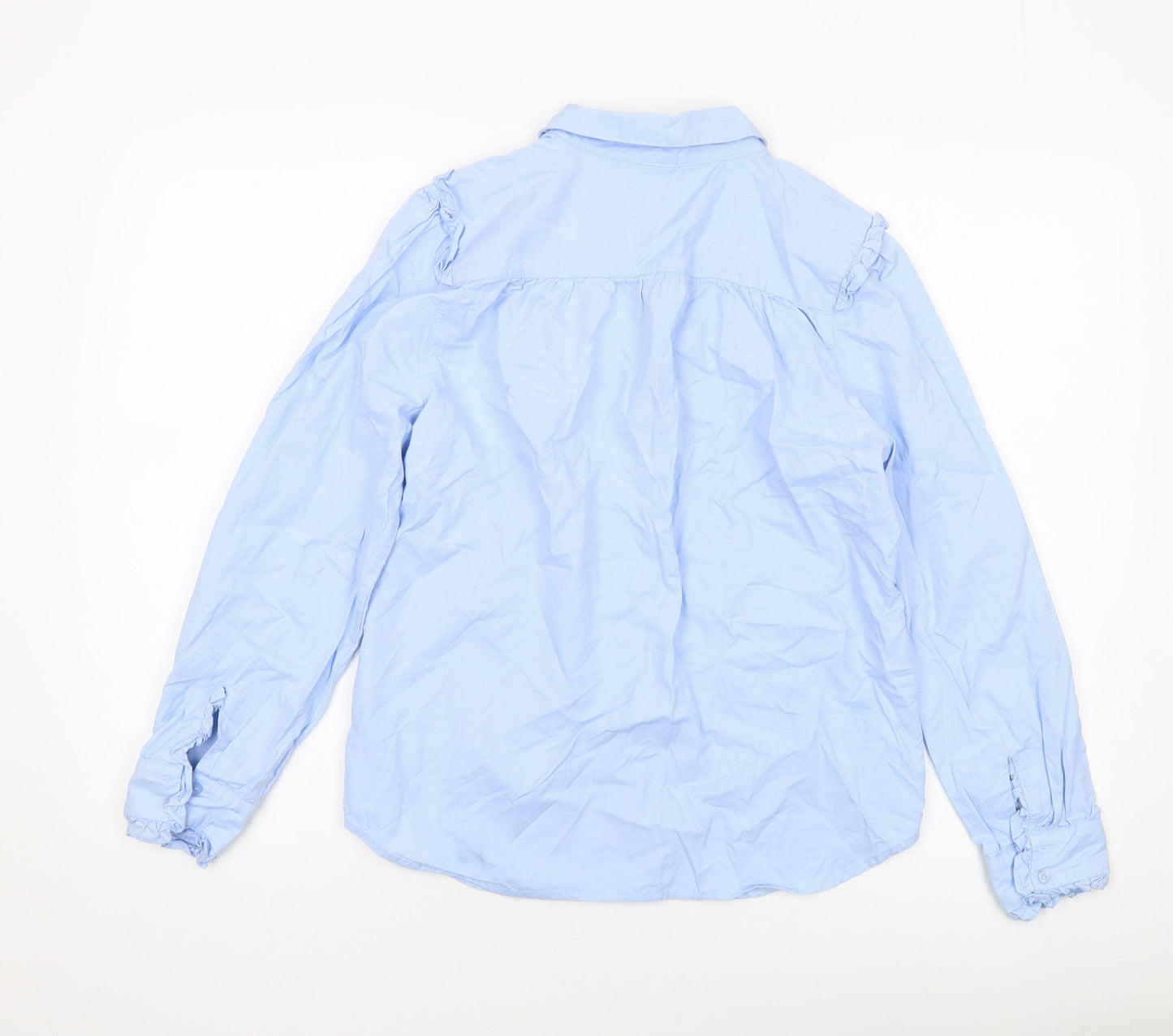 H&M Womens Blue Cotton Basic Button-Up Size 6 Collared