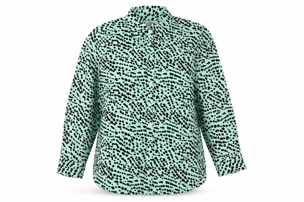 Marks and Spencer Womens Green Geometric Polyester Basic Button-Up Size 12 Collared