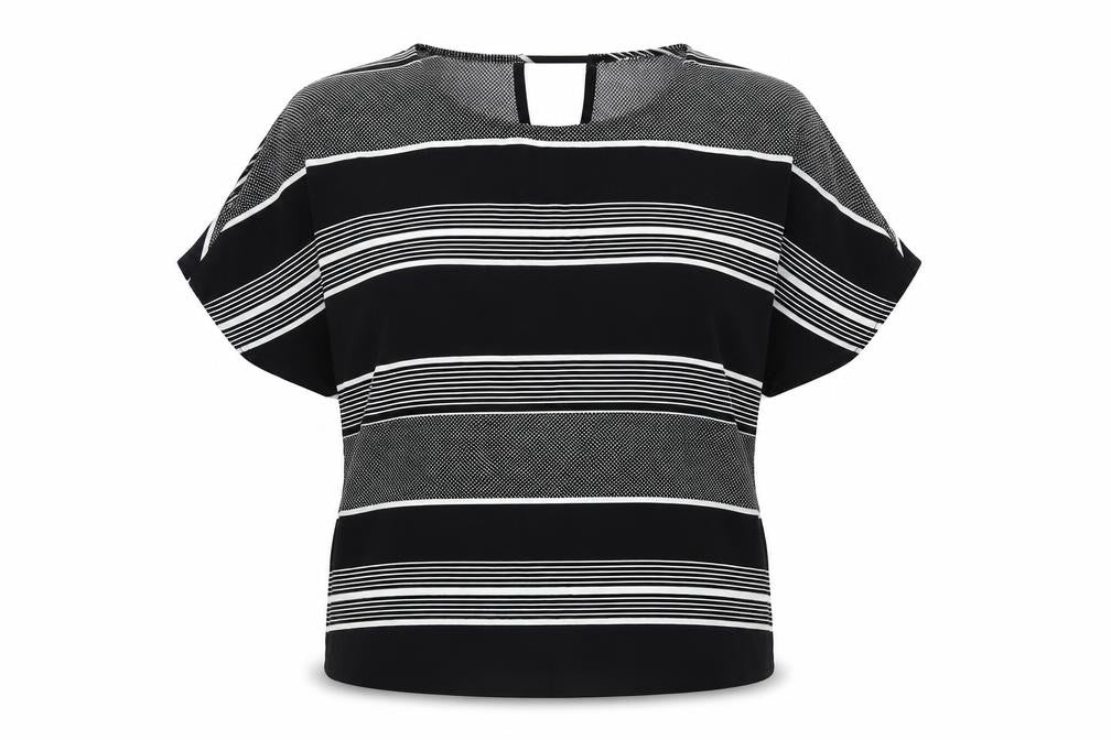 Debenhams Womens Black Striped Polyester Basic Blouse Size 14 Round Neck