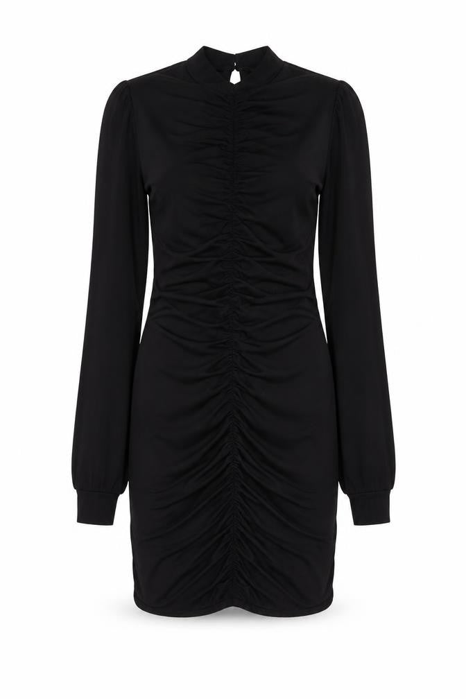 PRETTYLITTLETHING Womens Black Polyester Mini Size 8 Mock Neck Button