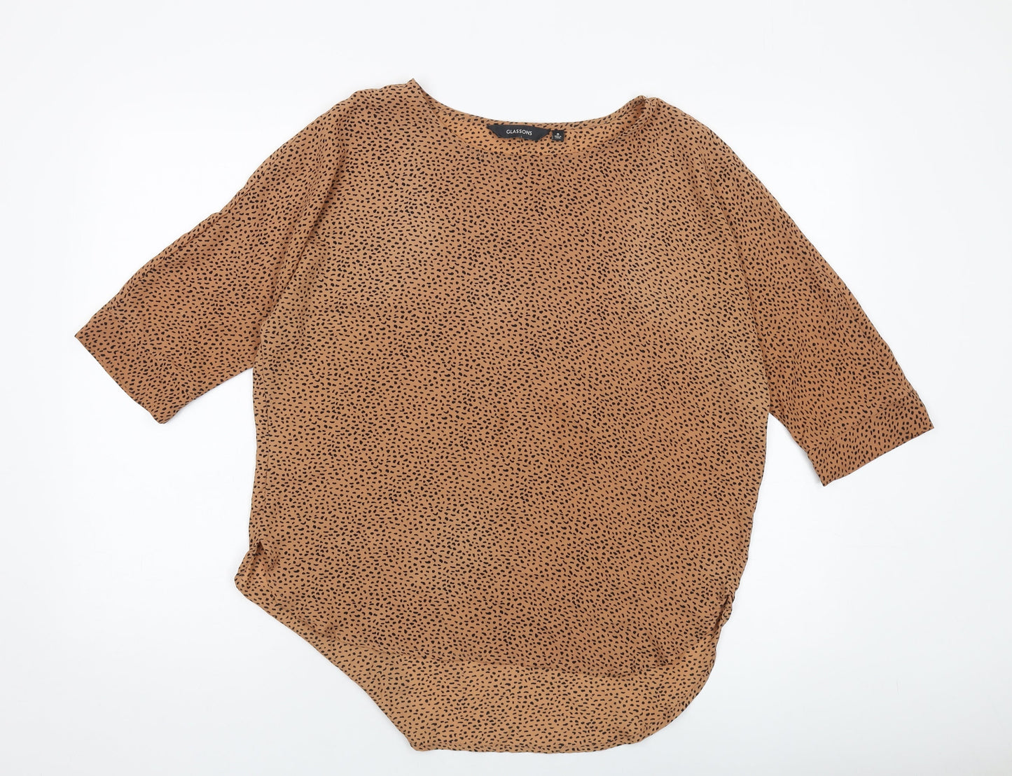 Glassons Womens Brown Animal Print Polyester Basic Blouse Size 8 Round Neck