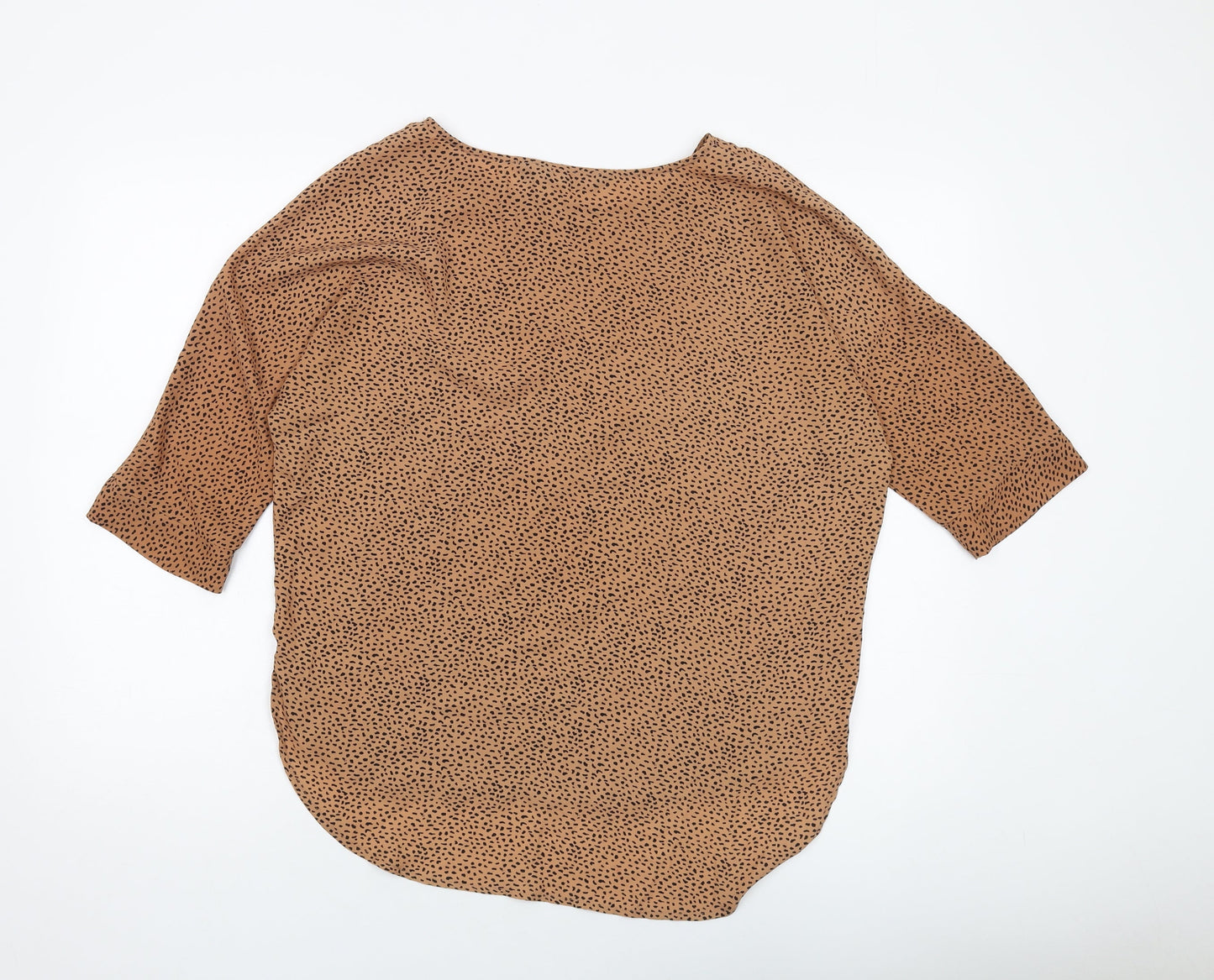 Glassons Womens Brown Animal Print Polyester Basic Blouse Size 8 Round Neck