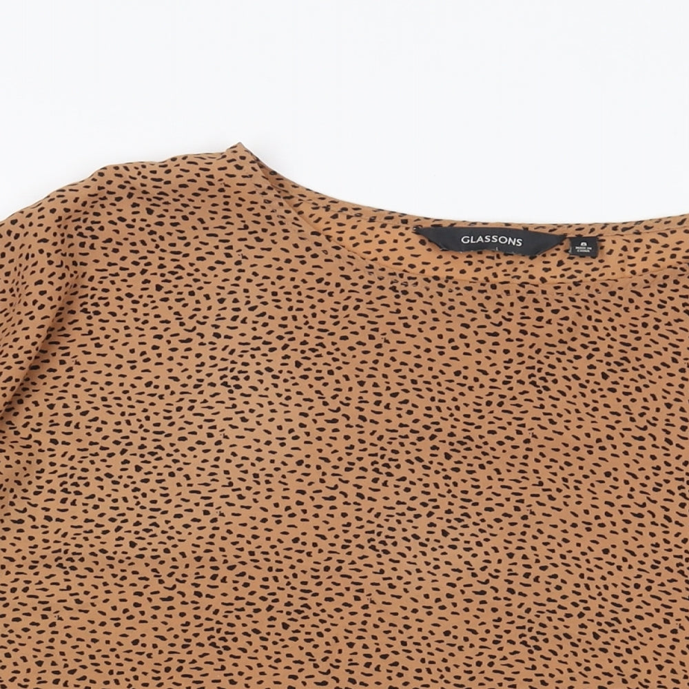 Glassons Womens Brown Animal Print Polyester Basic Blouse Size 8 Round Neck