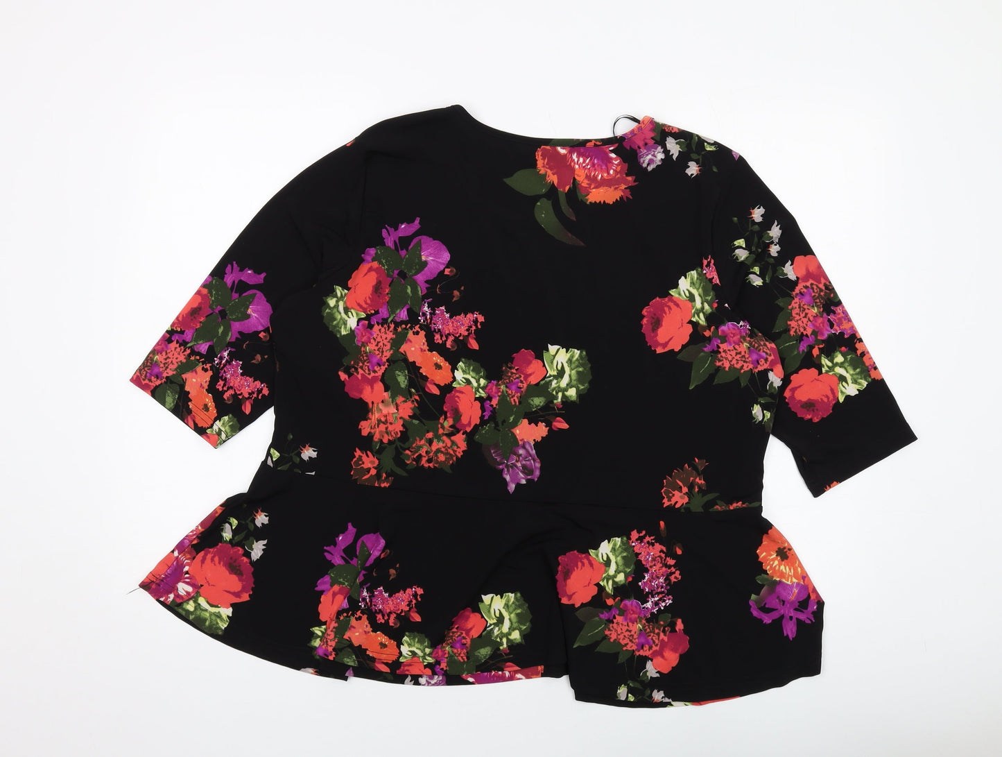 Klass Womens Black Floral Polyester Basic Blouse Size 2XL Round Neck
