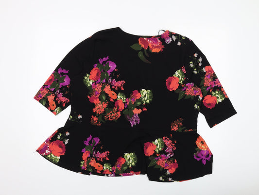 Klass Womens Black Floral Polyester Basic Blouse Size 2XL Round Neck