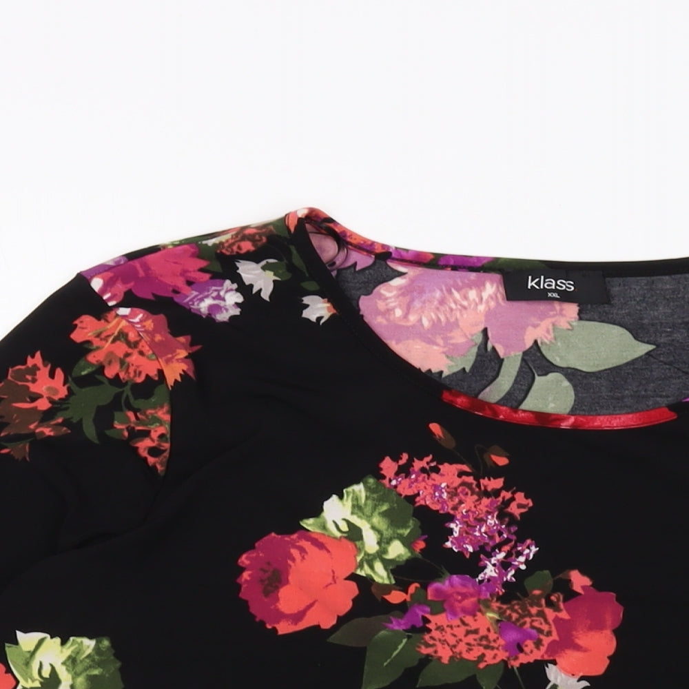 Klass Womens Black Floral Polyester Basic Blouse Size 2XL Round Neck
