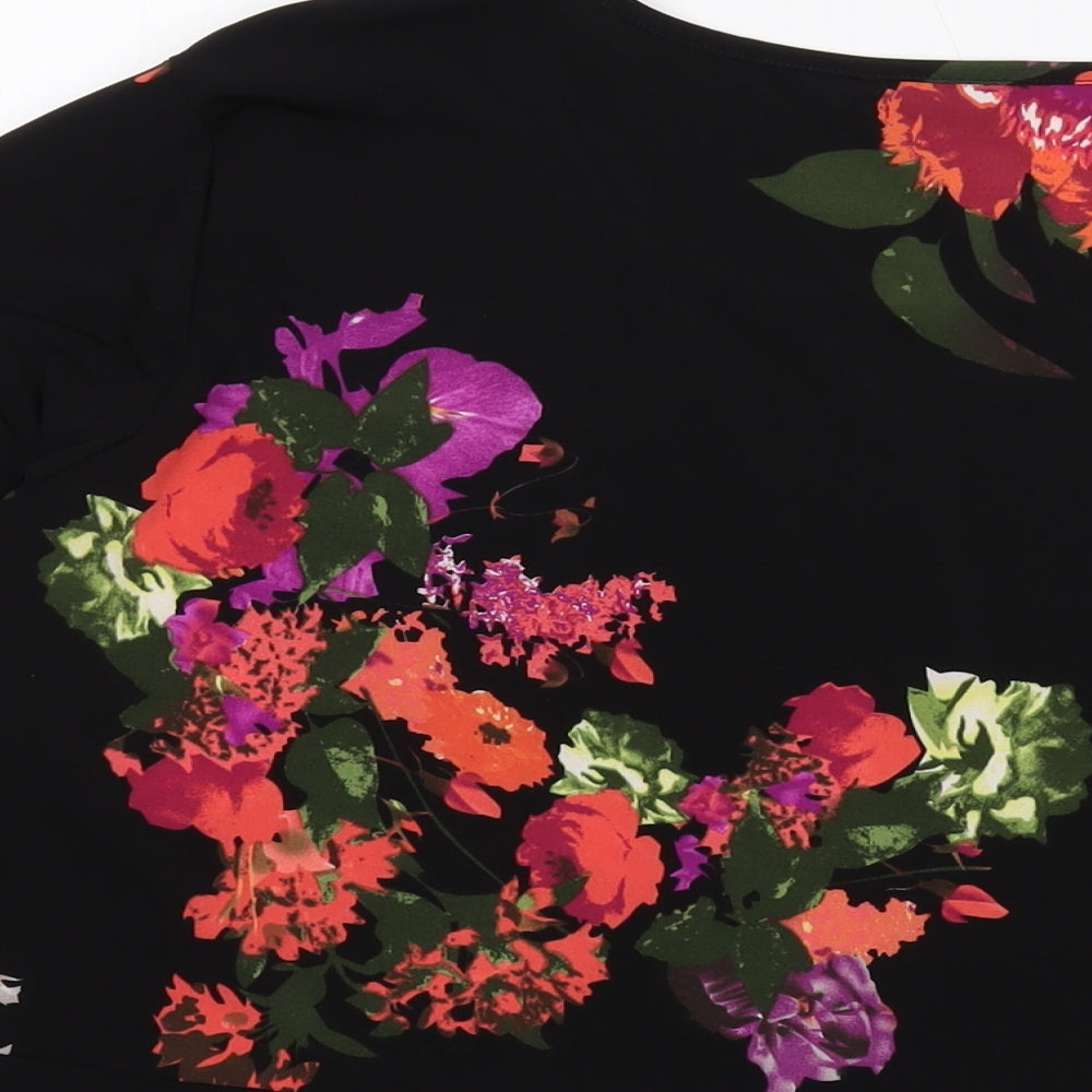 Klass Womens Black Floral Polyester Basic Blouse Size 2XL Round Neck