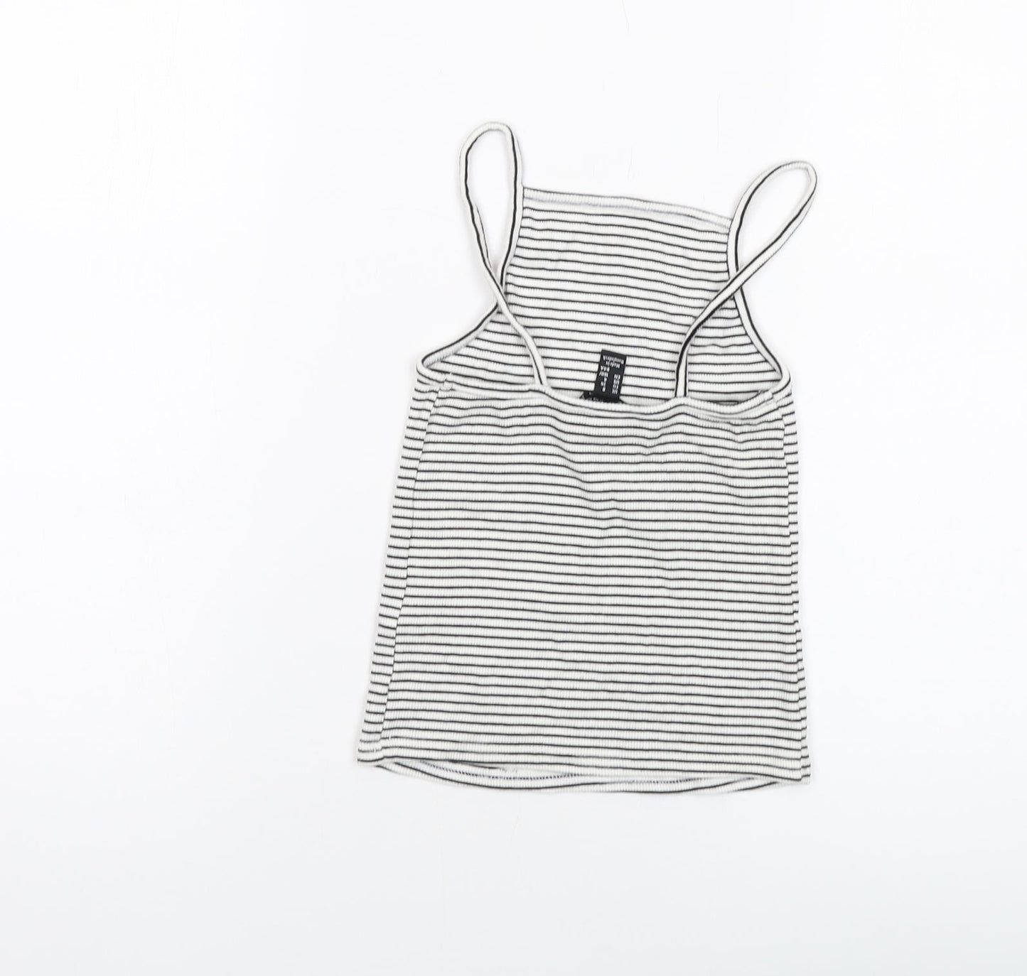 New Look Womens White Striped Cotton Cropped Tank Size 8 Square Neck