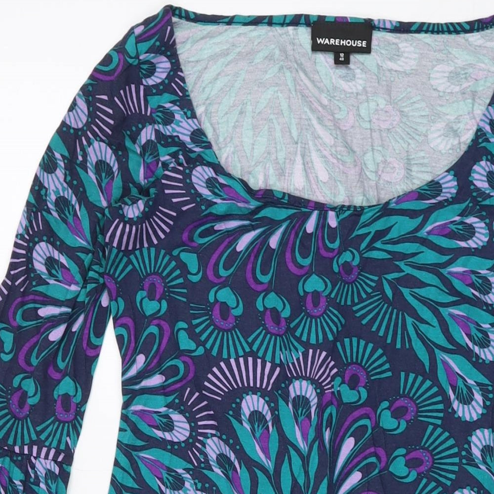 Monsoon Womens Multicoloured Geometric Viscose Mini Size 12 Round Neck Pullover