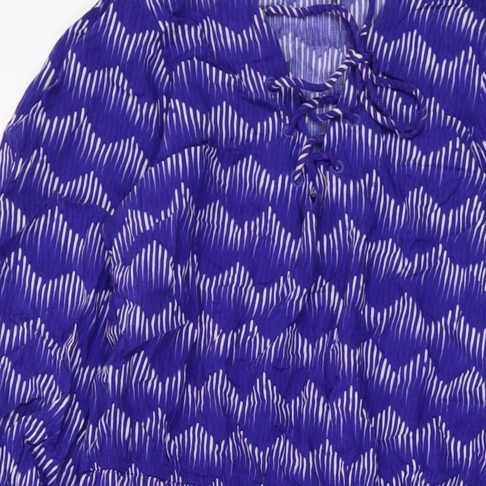 NEXT Womens Blue Geometric Viscose A-Line Size 12 V-Neck Tie