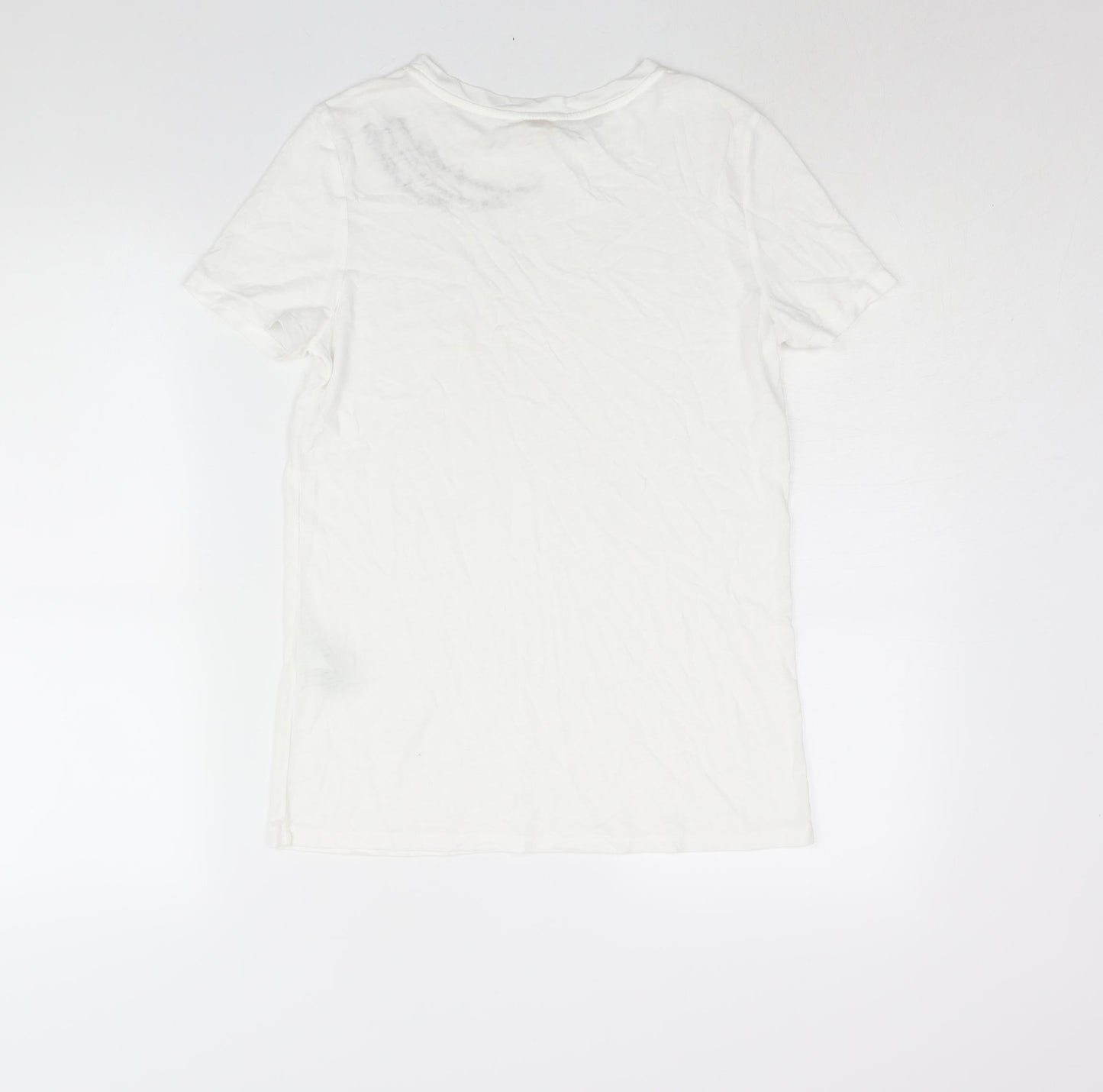 River Island Womens White Cotton Basic T-Shirt Size 6 Round Neck - Embroidered Text