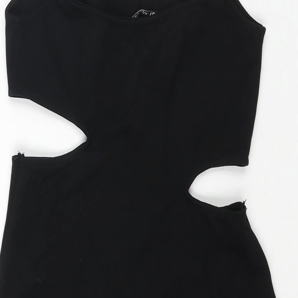 Zara Womens Black Viscose Mini Size M Square Neck Pullover - Cut Out Detail